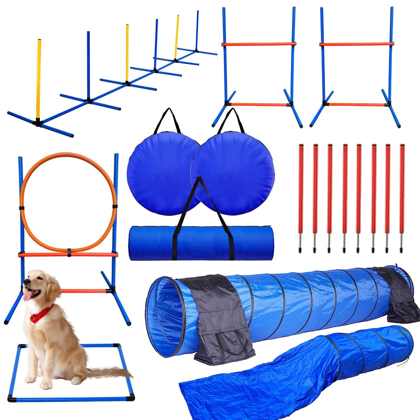 Tunnel et anneau de saut pour parcours d'obstacles canin d'extérieur
