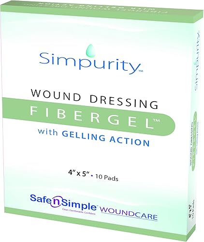 Simpurity - Apósito de fibra de vidrio de alginato de calcio de 4 x 5 pulgadas con acción gelificante Apósito para el cuidado de heridas absorbente