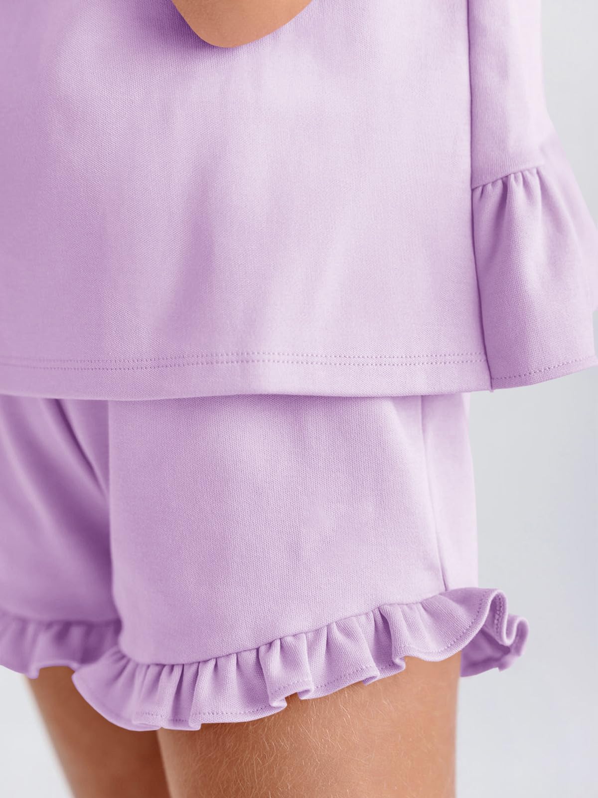 Haloumoning Niñas Conjuntos de ropa de verano con volantes, camisetas sin mangas con pantalones cortos, monocolor, ropa linda, conjuntos de ropa informal, de dos piezas - 2