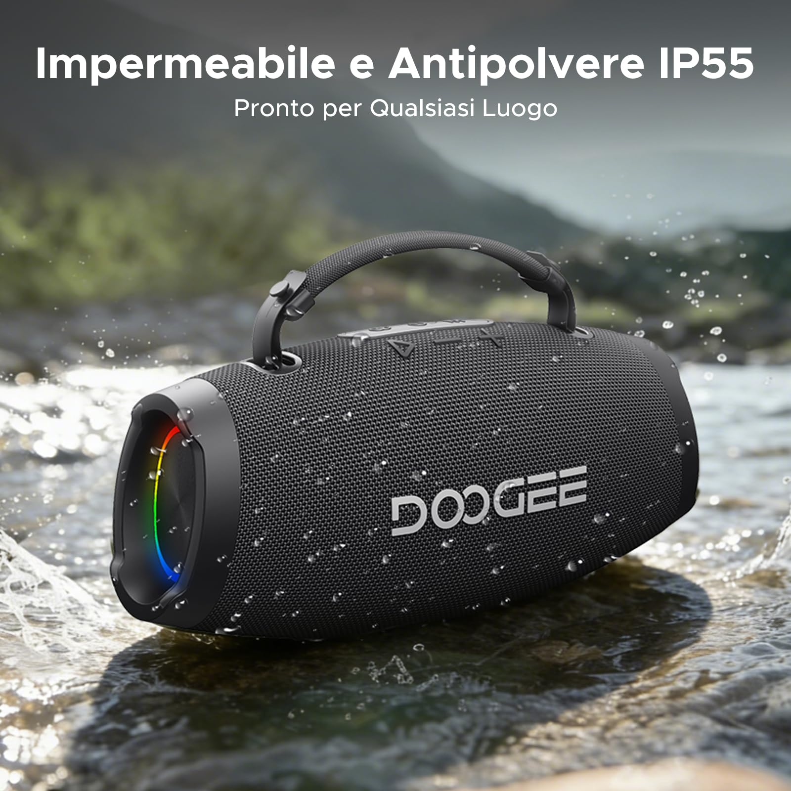 Cassa Portatile Potente 100W Picco,80W RMS,Speaker Wireless IPX5,15 Ore Autonomia,TWS Stereo,Bassi Profondi,RGB,Power Bank,USB TF AUX (BLACK)