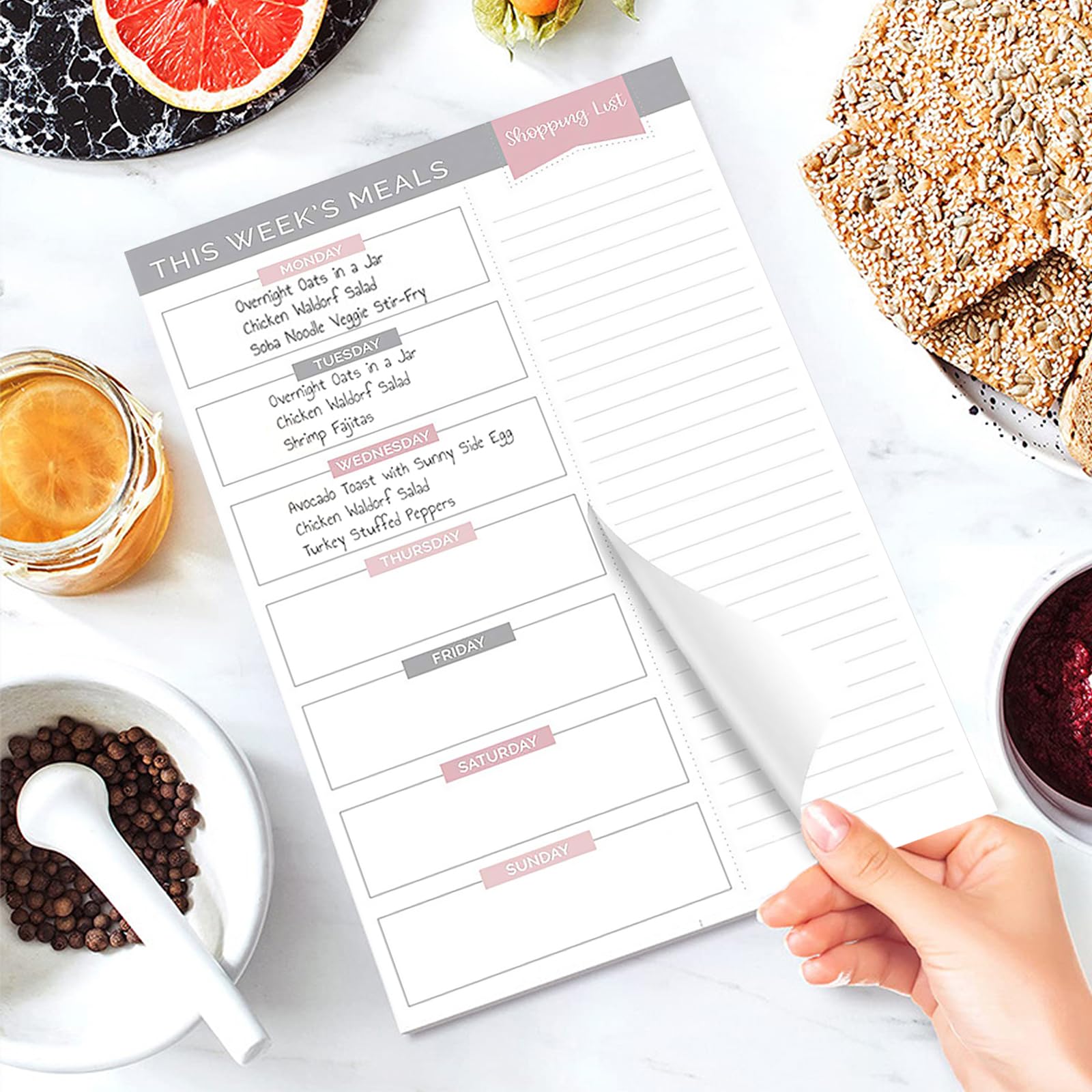 Planificateur Repas A5 Daily Planner 50 Pages Liste de Courses Bloc Semainier Déchirable Cuisine Suivi Eau