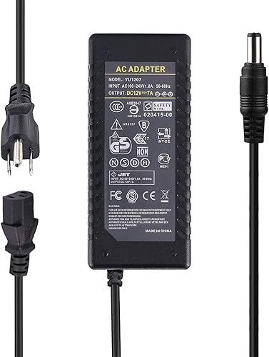 Fuente de alimentación de 12V 7A, CA 100-240V a DC 12V 7A, conector de barril de 0.217x0.098 in, compatible con tiras de luces LED, monitor LCD,