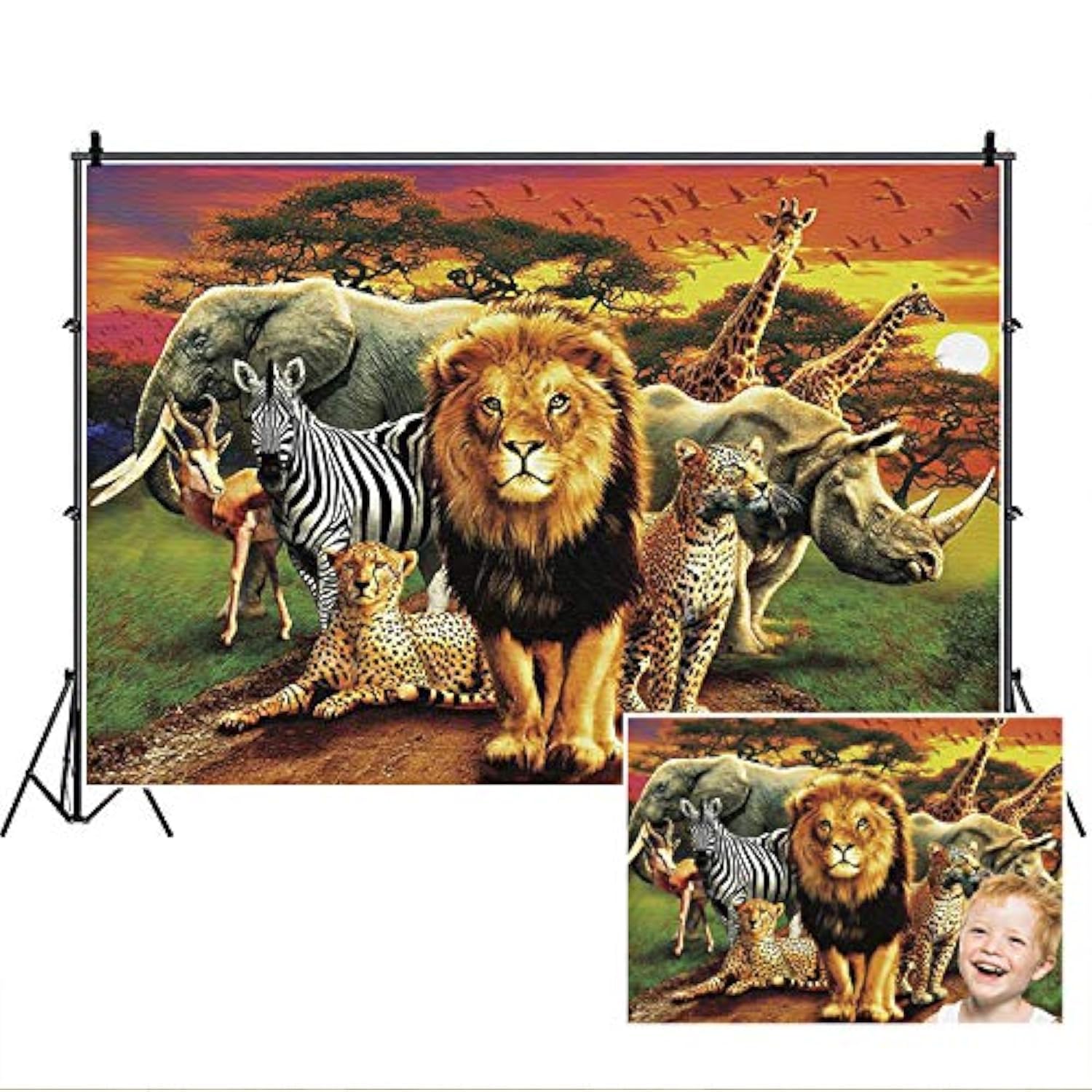 Jungle Animal Photography Backdrop,Yeele 7x5ft Summer Tropical Desert African Forest Safari Scenic Party Photo Background for Boys Birthday Party