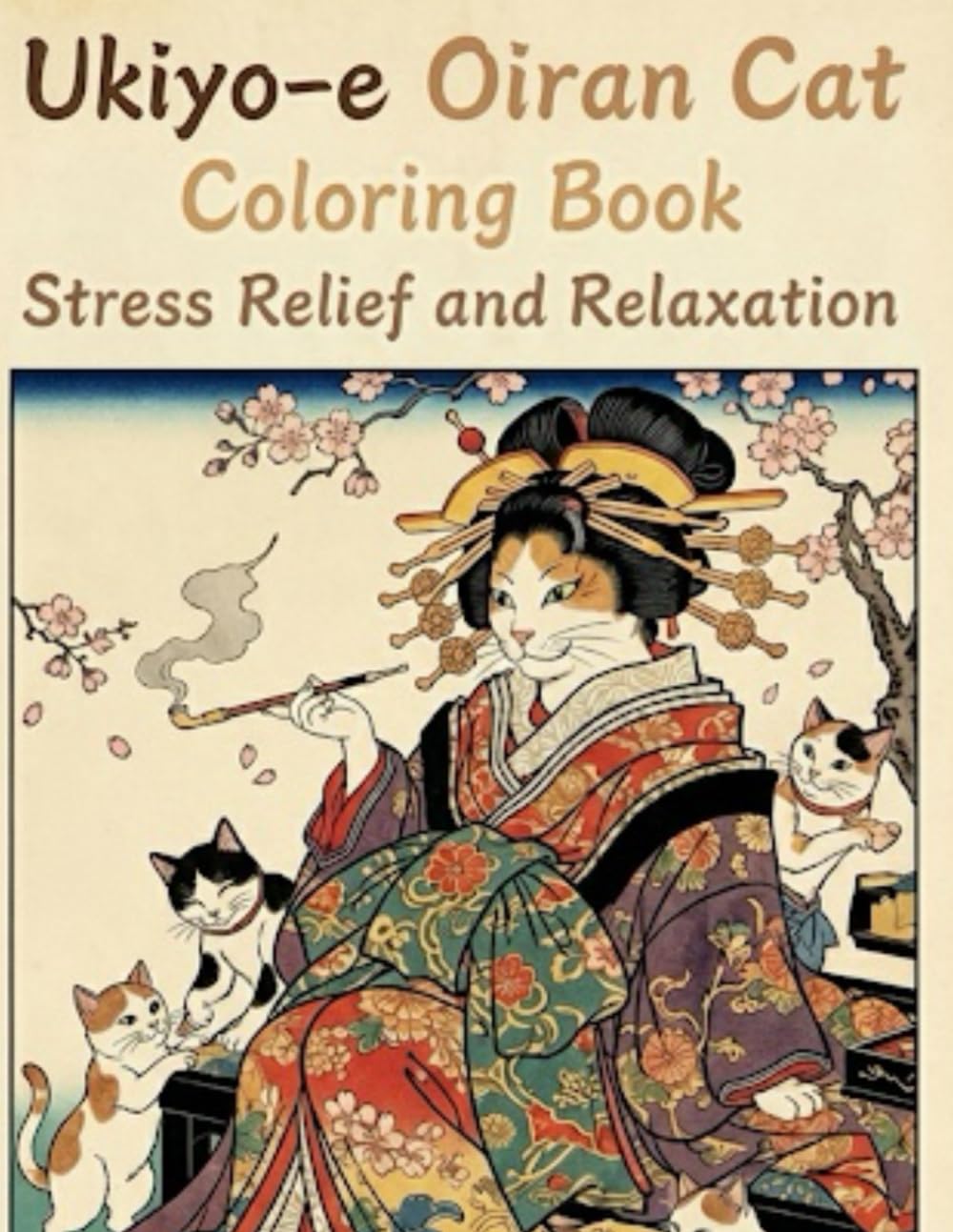 Ukiyo-e Oiran Cat Coloring Book: Stress Relief and Relaxation