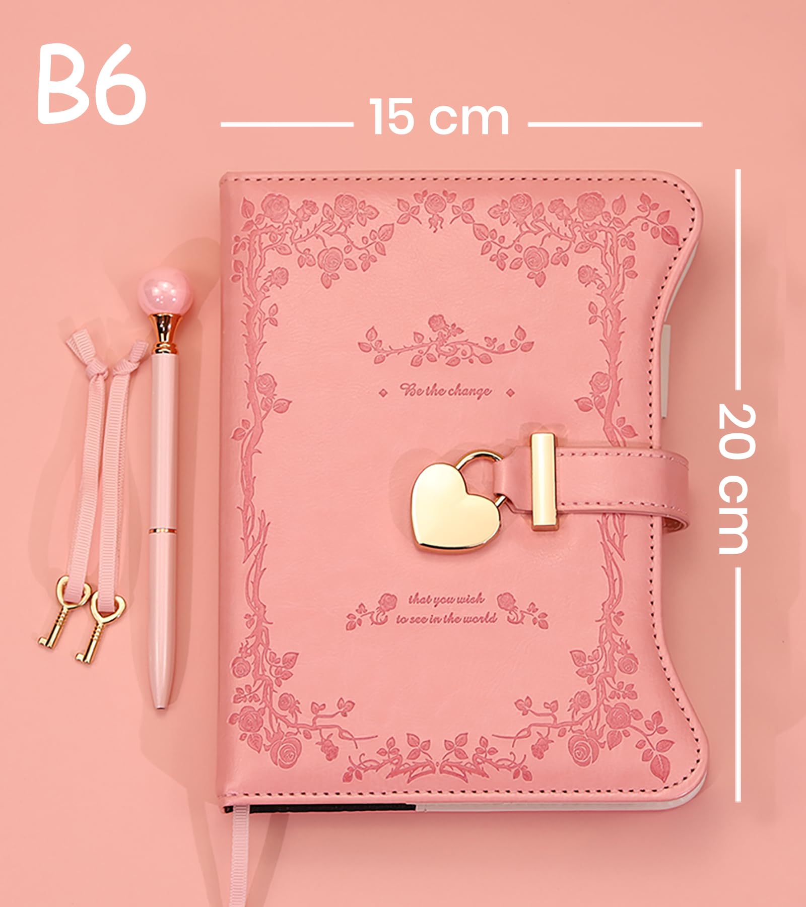 Tagebuch mit Schloss für Mädchen – 360 Goldschnitt-Seiten, nachfüllbar im B6-Format, inkl. Stift und Lesezeichen-Rosa