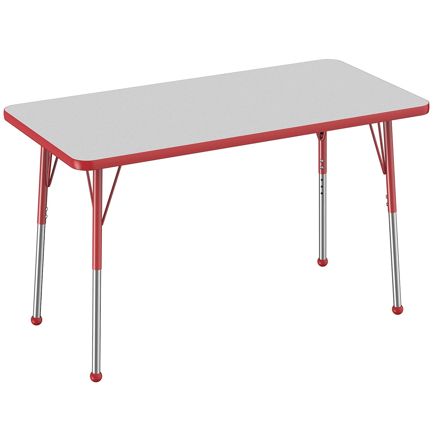 FDP Rectangle Activity School and Office Table (24 x 48 inch), Standard Legs with Ball Glides, Adjustable Height 19-30 inches - Gray Top and Red Edge Gray/Red 24" x 48" 19"-30" Standard Leg w/ Ball Glide