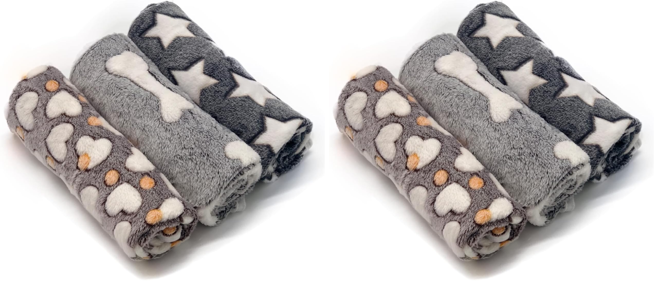 2 Pack 3 Puppy Blankets Super Soft Warm Sleep Mat Grey Cute Print Fluffy Fleece Pet Flannel Throw Dog Blankets for Small Dogs Cats,Star&amp;Bone&amp;Love- Small (23"x15")