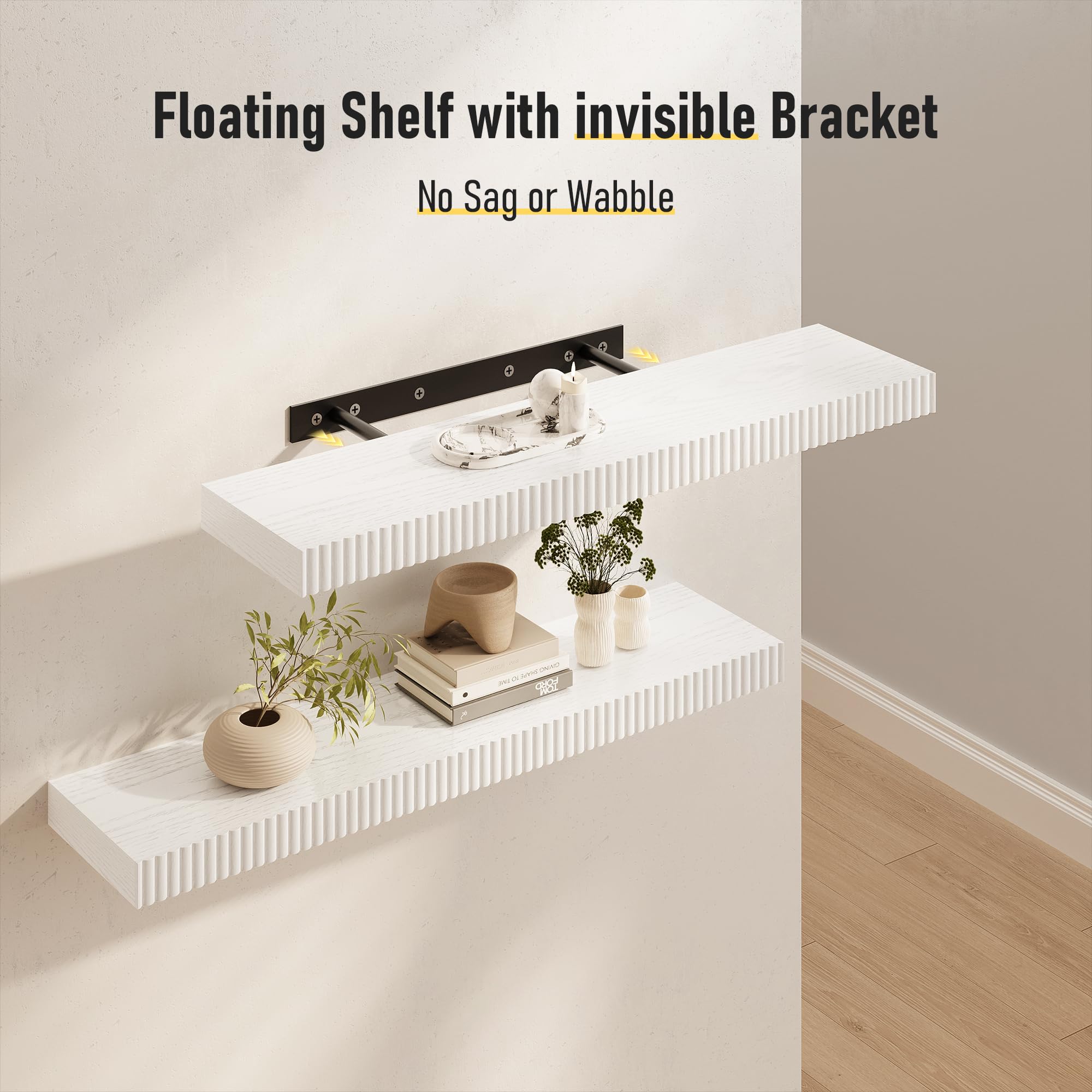 INNOD Estantes flotantes de 24 pulgadas para pared, estantes de madera montados en la pared para baño, dormitorio, sala de estar, cocina, estante colgante con soportes invisibles para almacenamiento