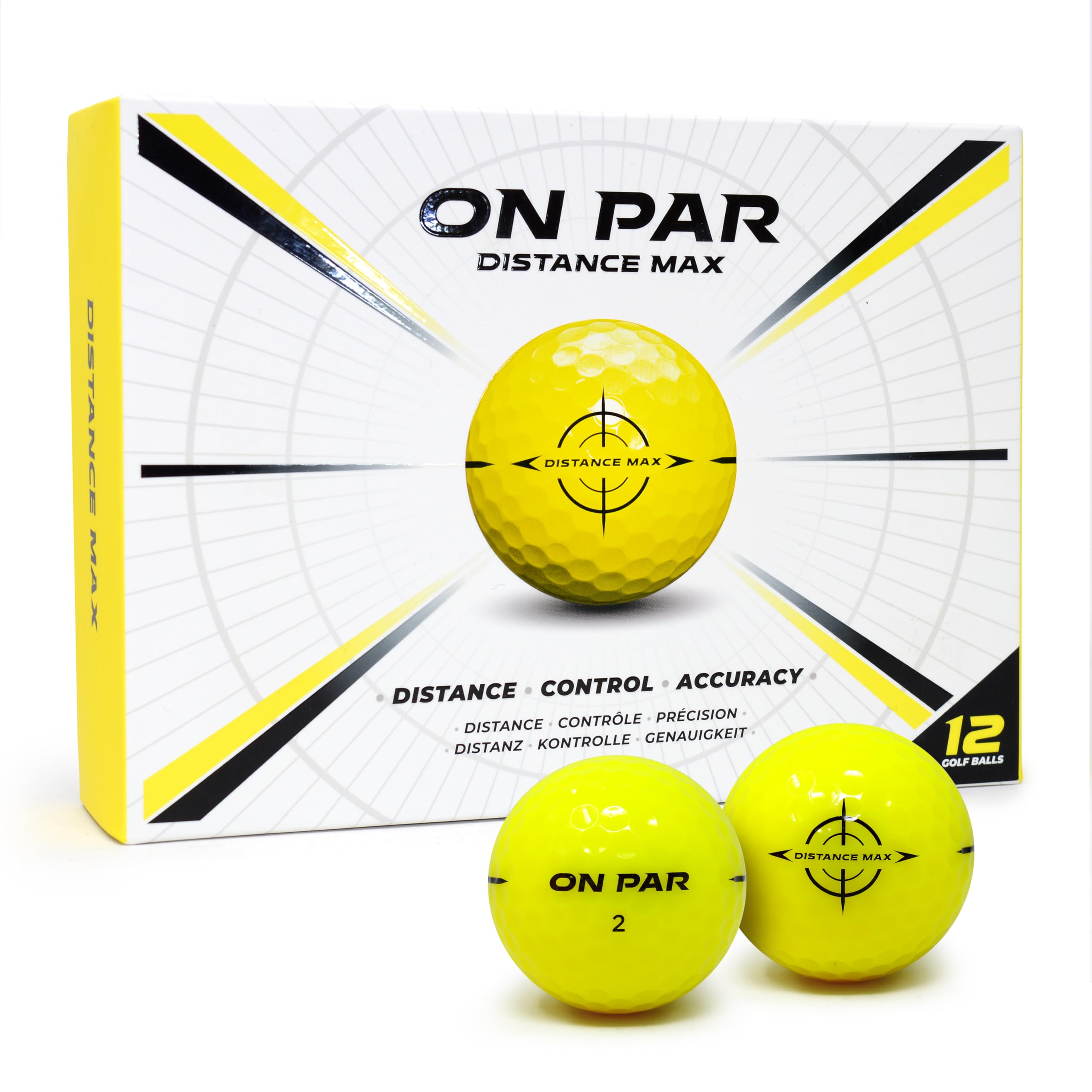 On Par Distance Max Golf Balls - 12 Pack for Enhanced Distance, Control & Accuracy, Ideal Golf Gift for All Swing Speeds with Bold Target Graphic, Premium Golf Accessories, Yellow — image 1
