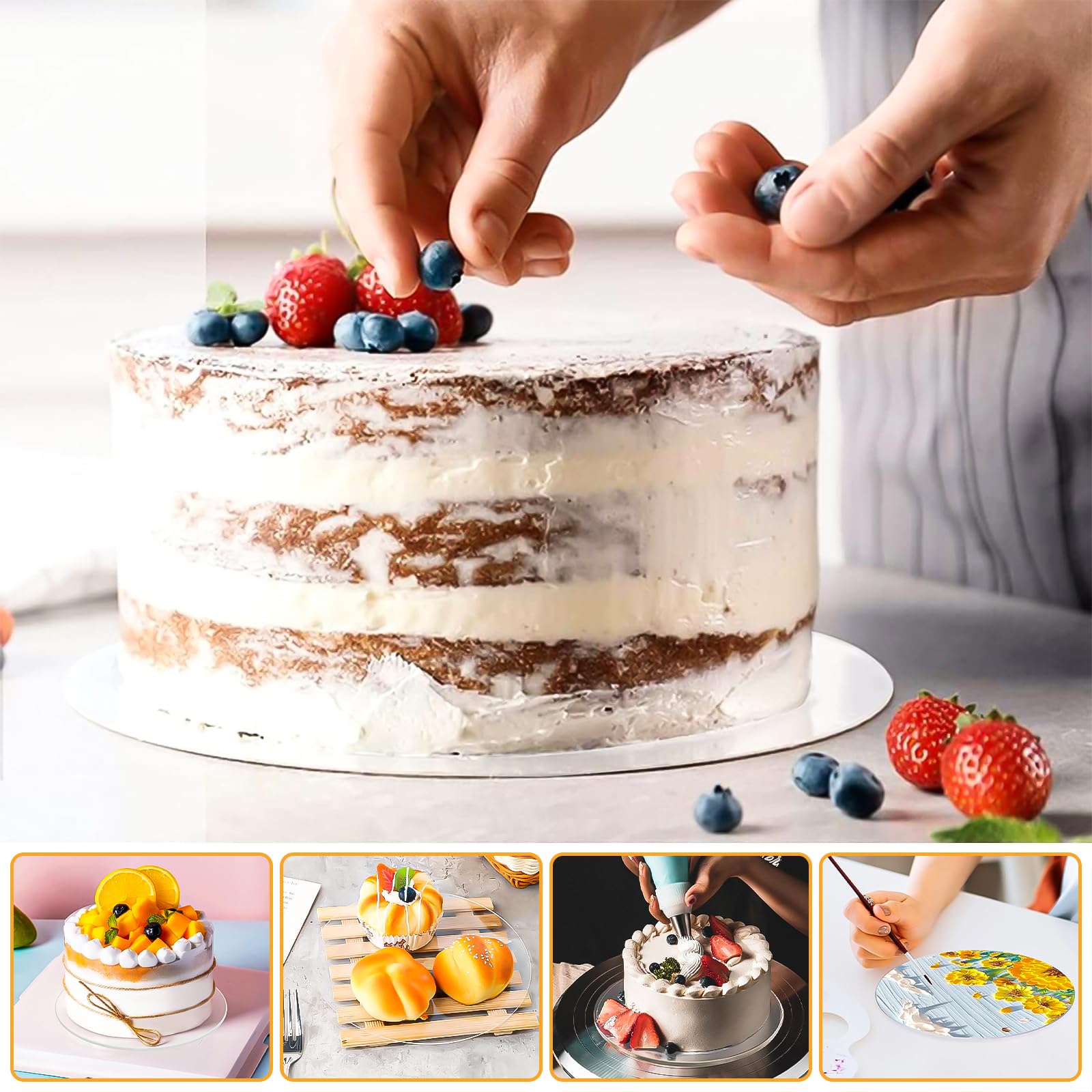 Dischi Per Torte In Acrilico - Set 8 Pezzi Con 4 Misure (10-25cm) E 6 Raschietti | Riutilizzabili E Non Appiccicosi - Foto 7
