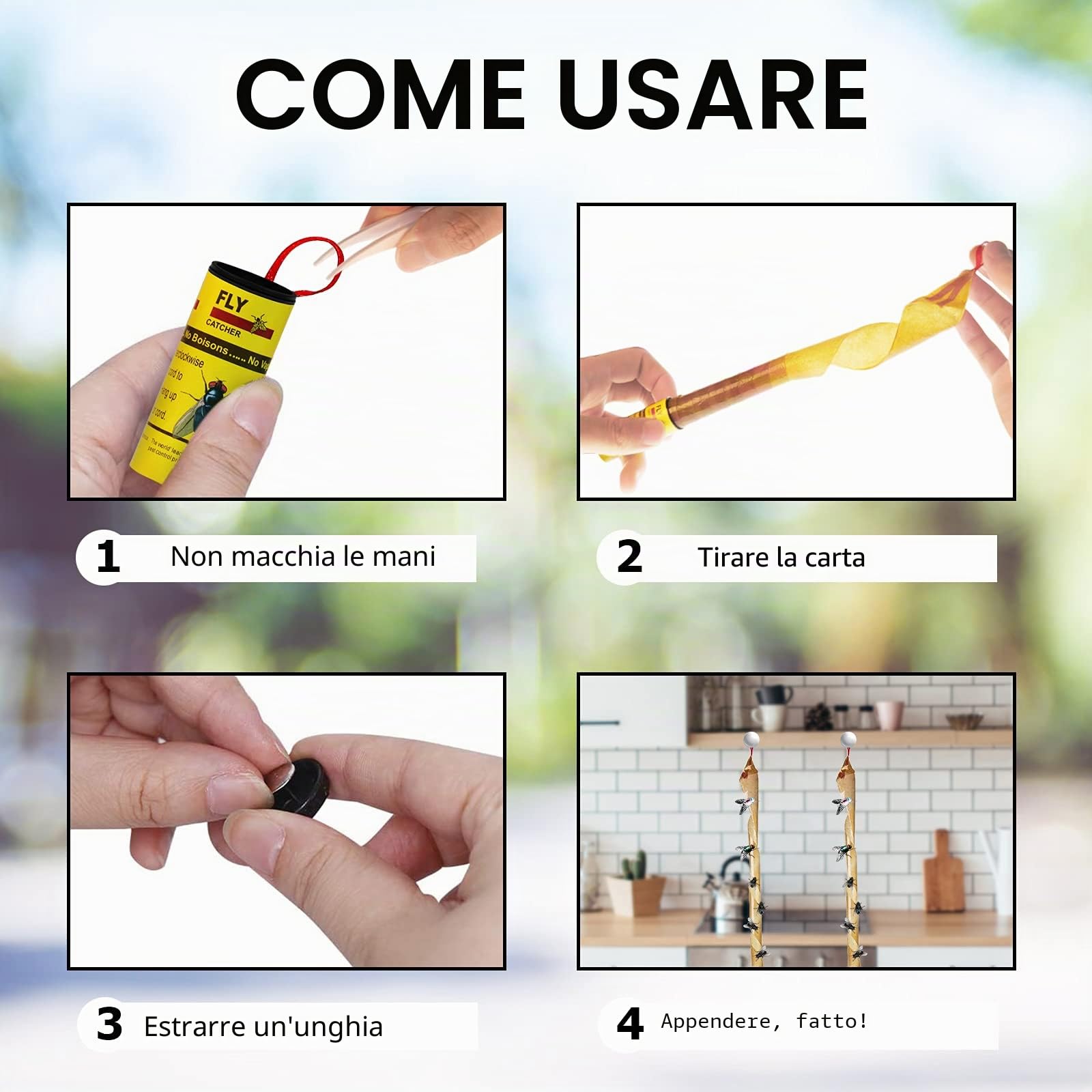 Carta moschicida adesiva, per uso interno o serra, confezione da 16