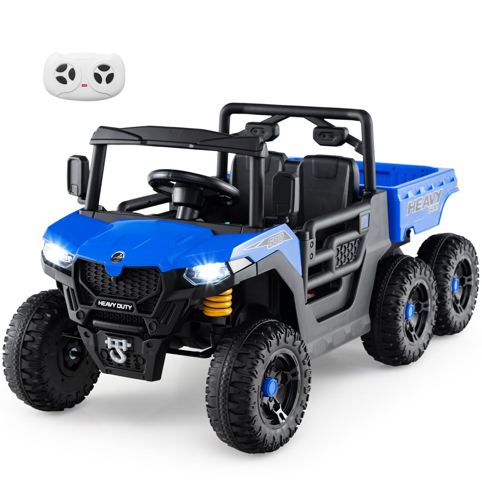 COSTWAY 24V Voiture Électrique Enfant avec Benne & Télécommande 2,4G, Buggy Électrique Enfant avec Musique & Histoires & Lumières LED, Démarrage Progressif pour Garçons Filles de 3-8 Ans (Bleu Marine)