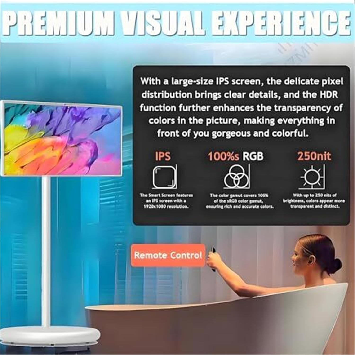 Portable Smart Touch Screen TV 21.5/24/27/32 Inch 1080p Wireless Display with Rotatable Rolling Stand for Home Office, 27" 8GB+128GB, Ideal for Work & Entertainment