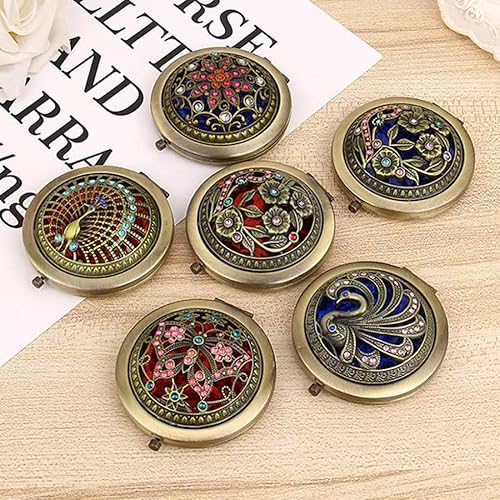 Miniatura 3 de BaoST Espejo compacto plegable de mano con flores huecas, estilo vintage, de mano, redondo, de doble cara, para recuerdos de boda, al azar