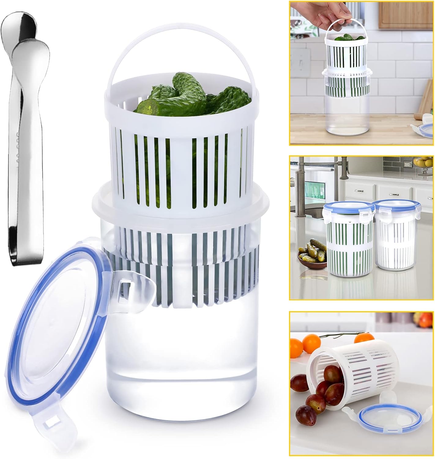 Garhelper Pickle Container Jar with Strainer,Pickle Holder Keeper