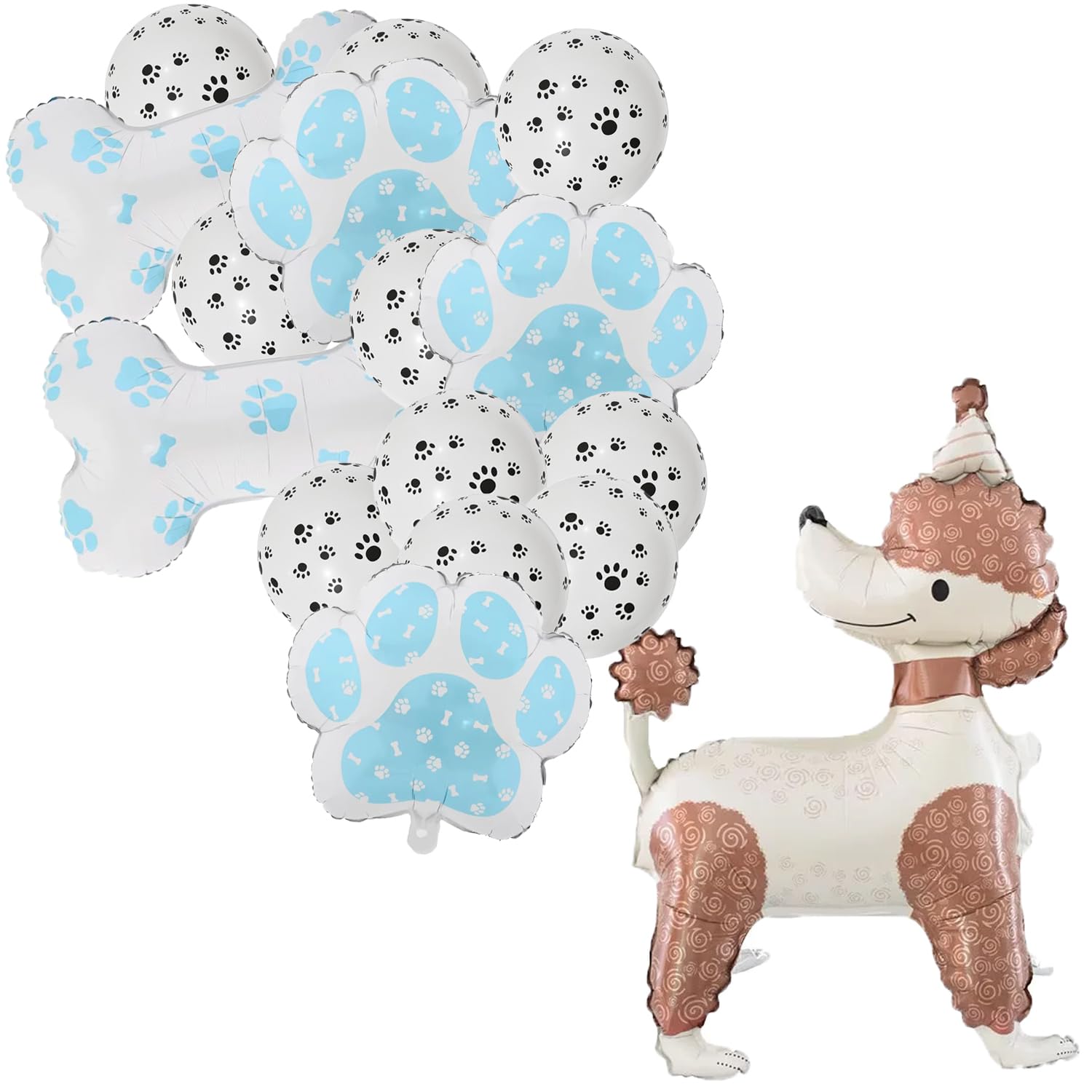 SKIRUP Dog Paw Balloons, Blue White Balloon Paw Print Balloons for Boys Paw Shaped Mylar Birthday Baby Shower Graduation Dog Birthday Bone Shaped for Party Decoration