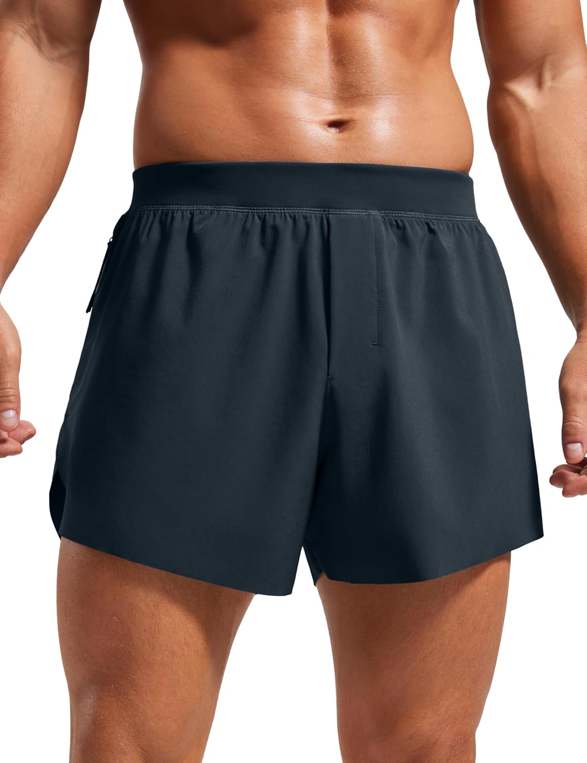 CRZ YOGA Mens Side Split Running Shorts 4'' - Quick Dry for Athletic Gym Workout with Zip Pocket and Brief Liner