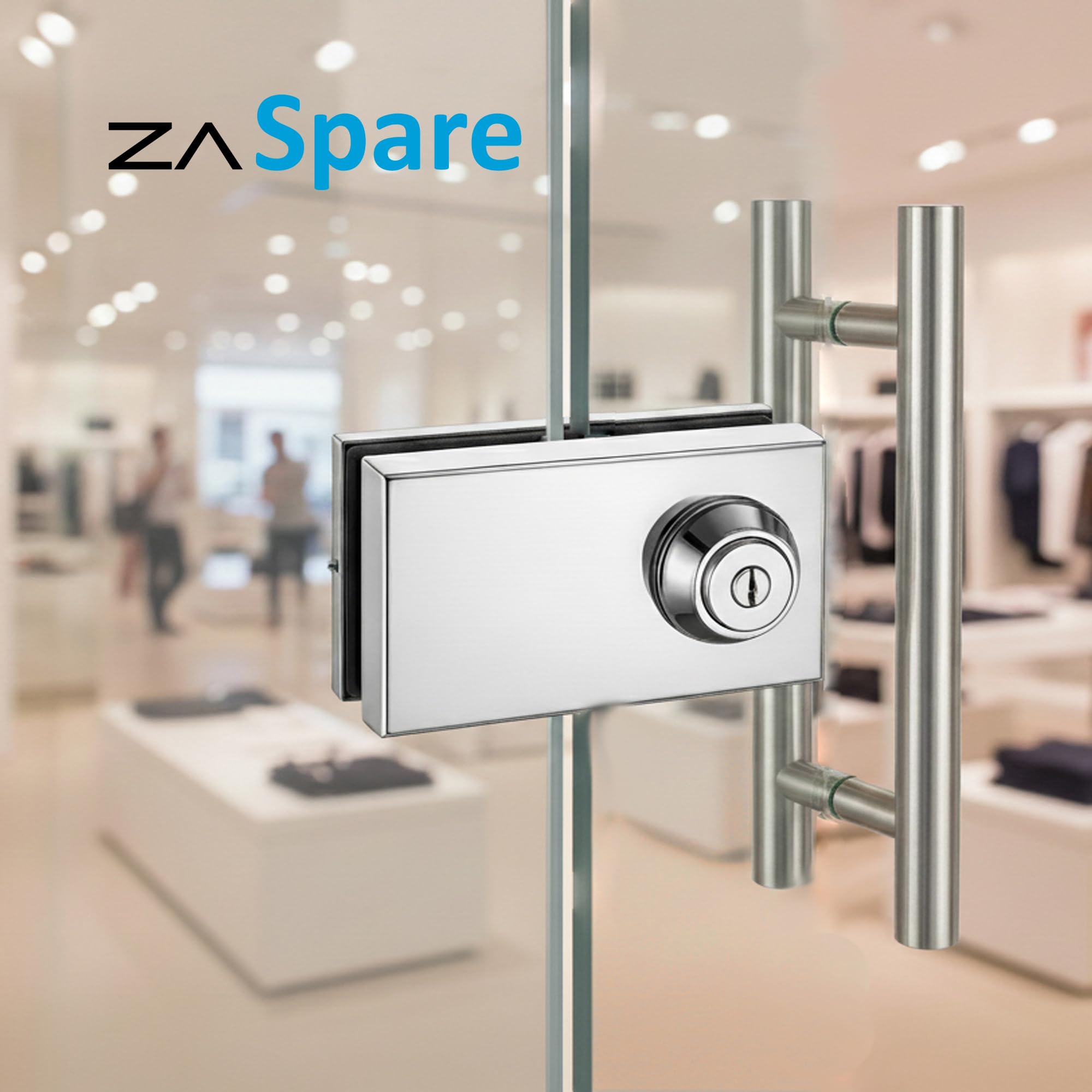 Cerradura para Puerta de Cristal sin Perforación en Acero Inoxidable AISI 304, Alta Seguridad con 5 Llaves, Ideal Oficinas y Locales Profesionales, Compatible con Puertas de Cristal de 10 mm.