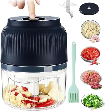 Electric Garlic Chopper, 2026 New Mini Portable Veggie Cutter, 350ML Small Cordless Garlic Choppers Mincer with Lid, USB Rechargeable for Onion, Garlic, Chili, Ginger Blue 1pc