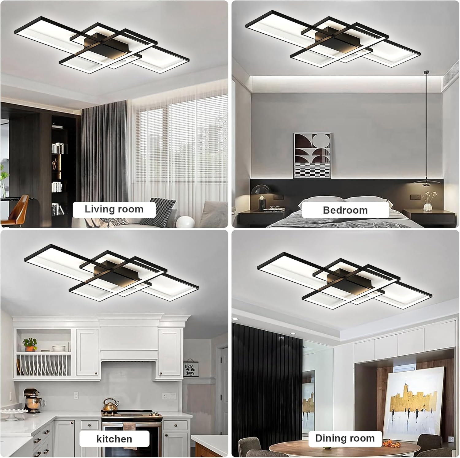 TYJY LED Deckenleuchte 60W Dimmbar Deckenlampe Wohnzimmer, Moderne Rechteckige Wohnzimmerlampe mit Fernbedienung, 3000K-6000K, Deckenbeleuchtung Lampe für Schlafzimmer Wohnzimmer (80cm, Schwarz)