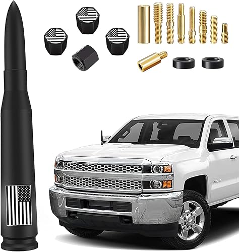 Antena de camión para automóvil con tapas de vástago de válvula, diseño antirrobo, mástil para GM Chevy Silverado 1500 2500 3500 HD Avalanche Ford