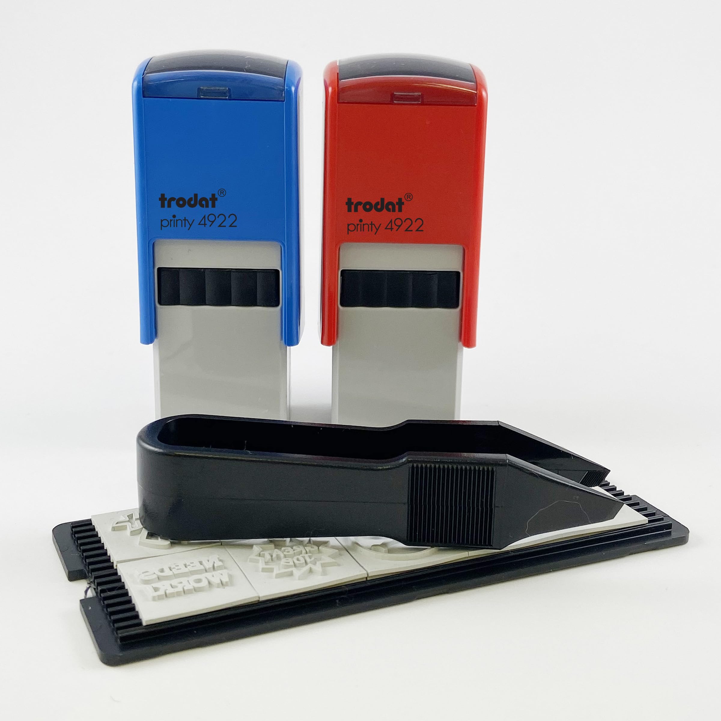 Kit Tampon Enseignant Trodat Printy bicolore rouge bleu avec empreintes ajustables de 21x21mm