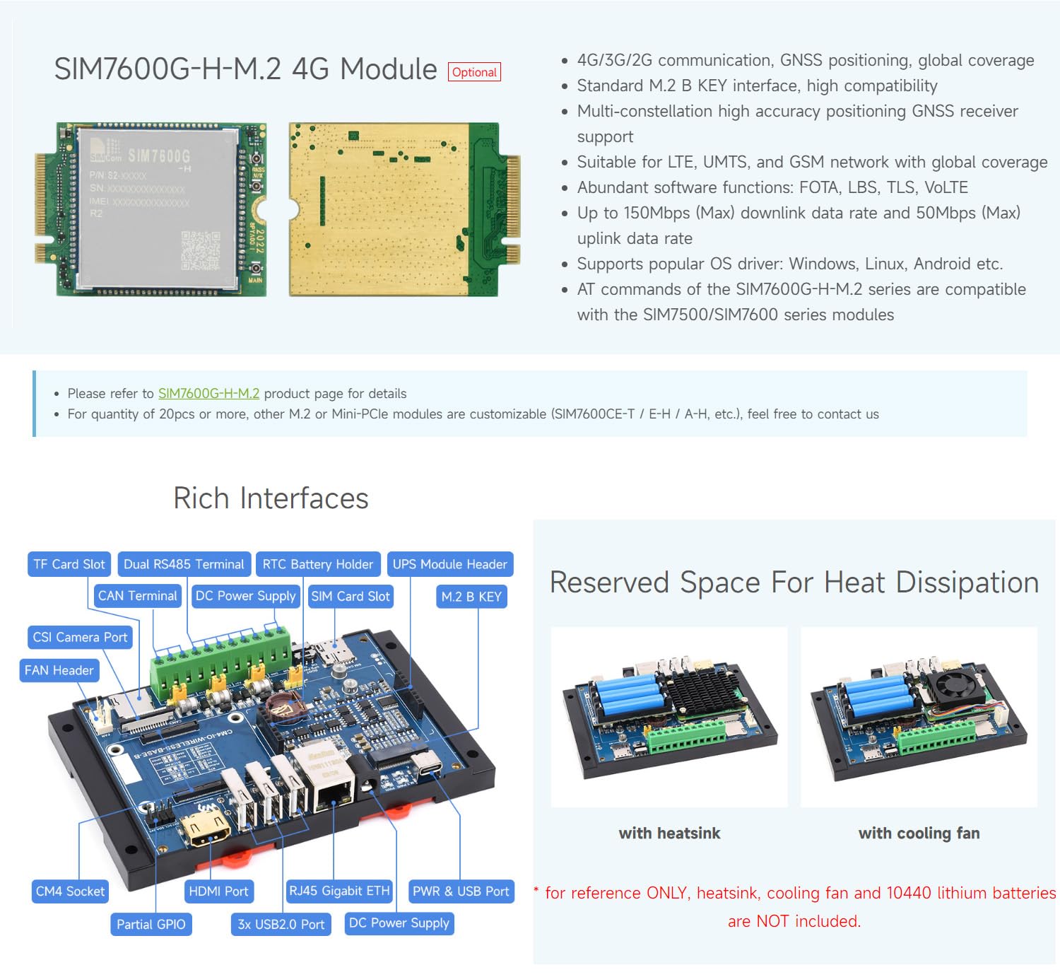 Waveshare Industrial IoT 5G/4G Wireless Expansion Module For Raspberry Pi CM 4 (Compute Module 4), With UPS Module, Onboard M.2 Slot, for IoT Getaway, Wireless Router, Intelligent Data Acquisition
