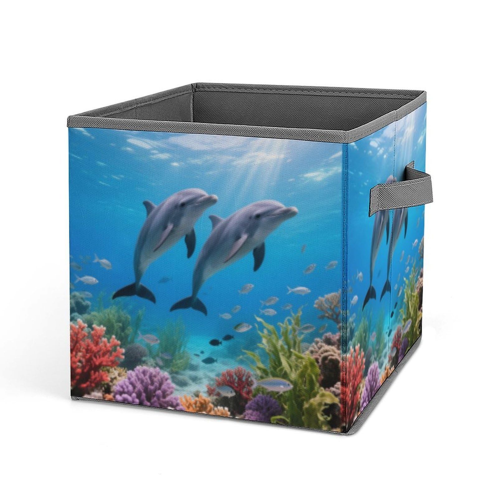 DWVTSLH Dolphin Cube Storage Bins with Handle, Foldable Storage Cubes, 11 Inch Large Storage Baskets, Washable Fabric Closet Organizer for Shelves, Decorative Clothes Storage Boxes