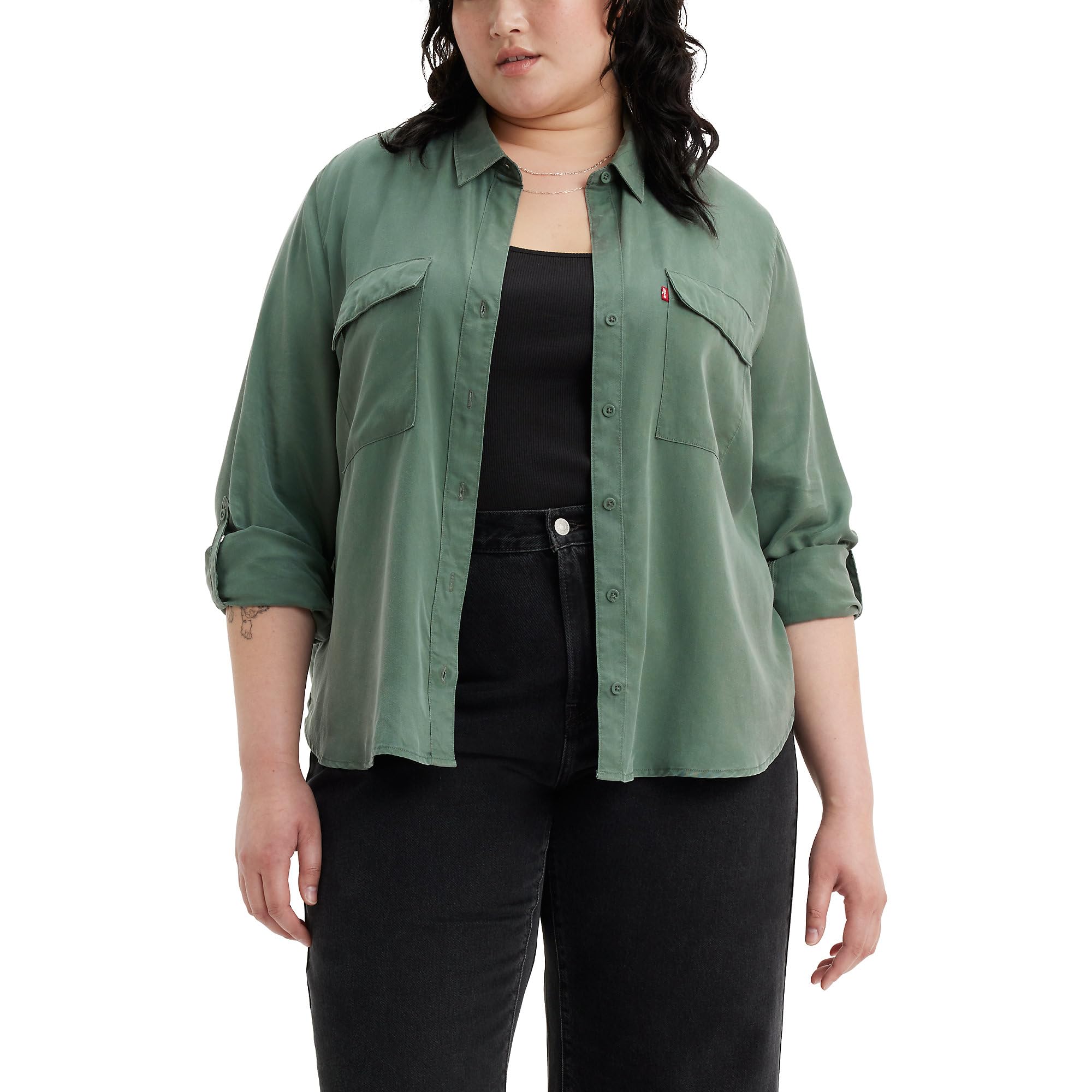 Levi's Women's Pl Doreen Utility Woven Shirts, Dark Forest, XXXL