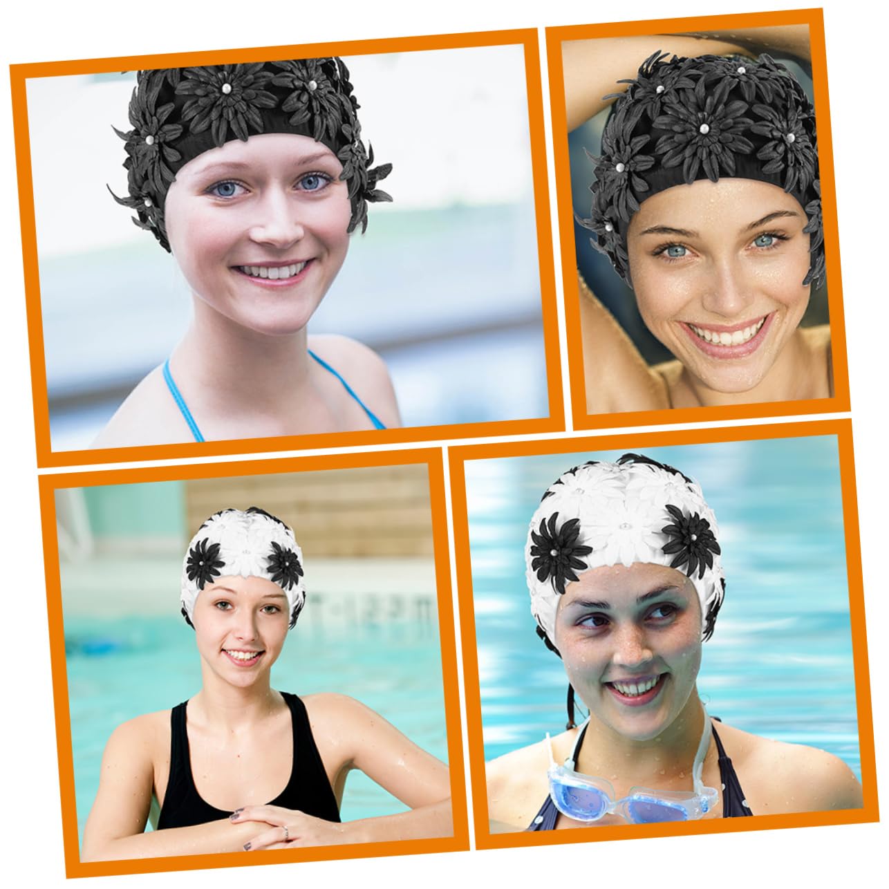 BESTonZON Gorro De Natación para Mujer con Floral Protección del Cabello Gorro Elástico para Piscina para Pelo Accesorio De Natación Cómodo Y Portátil
