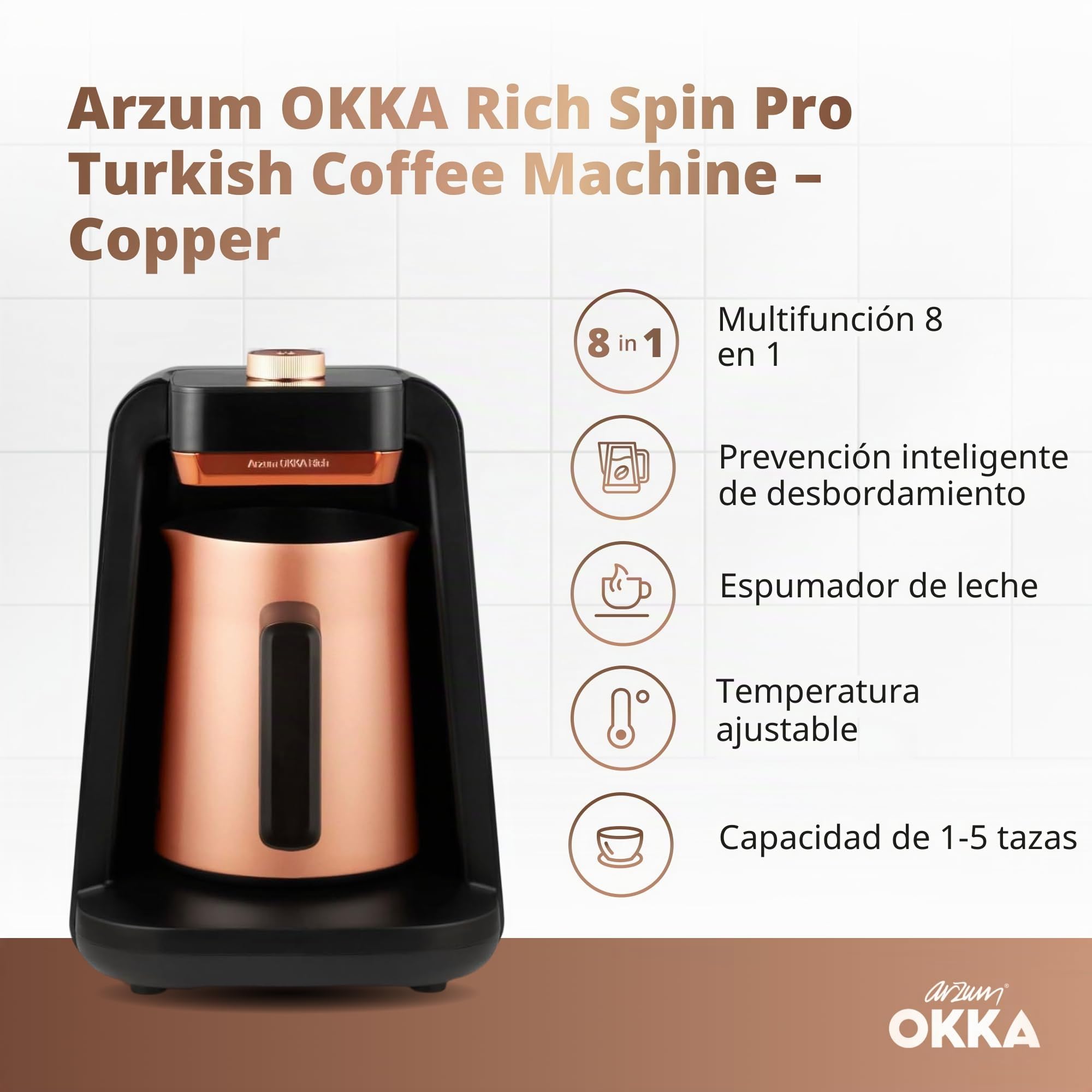 Arzum OKKA RICH SPIN PRO TURKISH COFFEE MACHINE COPPER