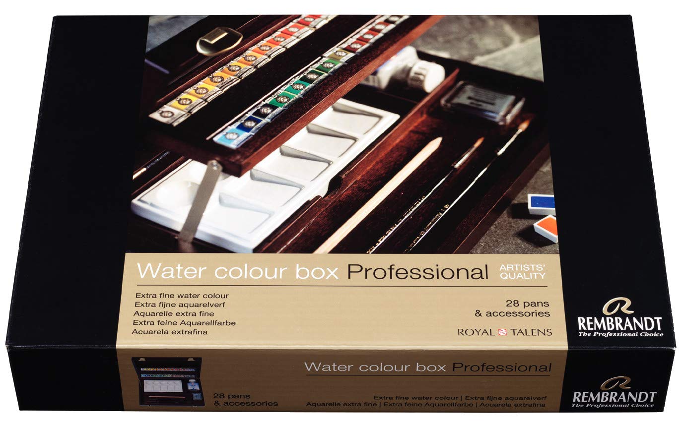 Talens REMBRANDT Aquarellfarbe Holzkasten Professional mit 28 Näpfchen