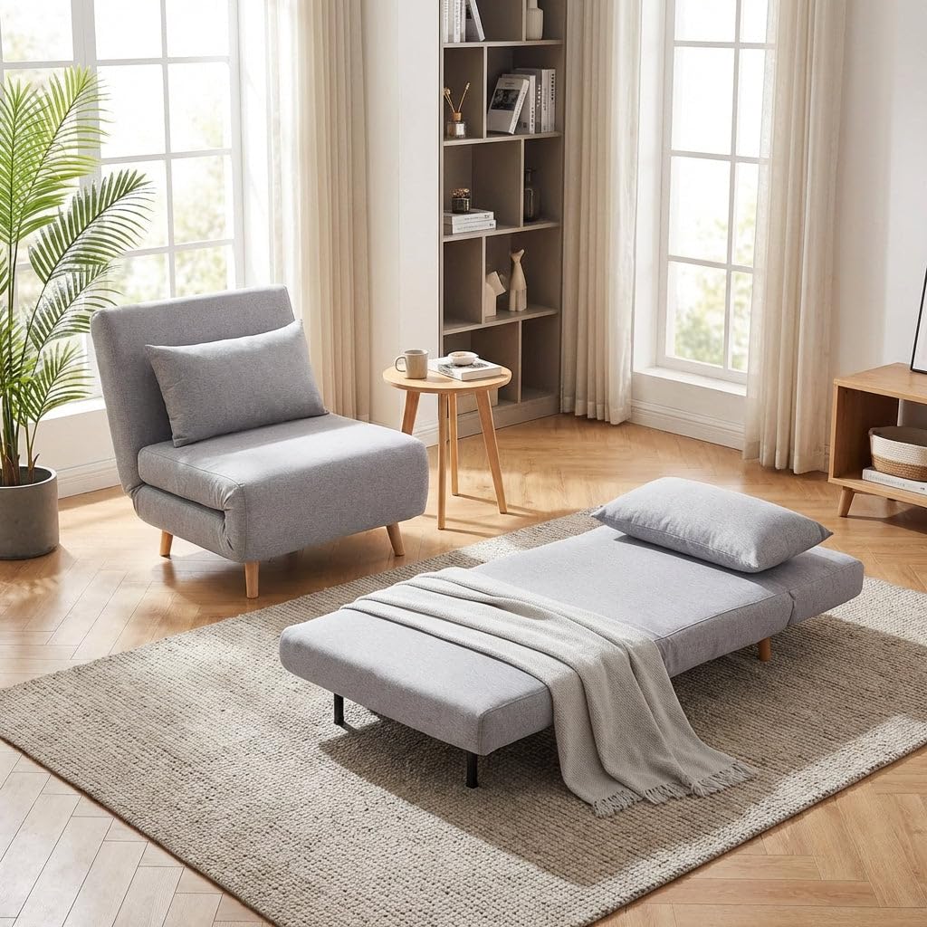 HEMAX Pouf Letto Convertibile 4 in 1, Poltrona Letto – Grigio Chiaro