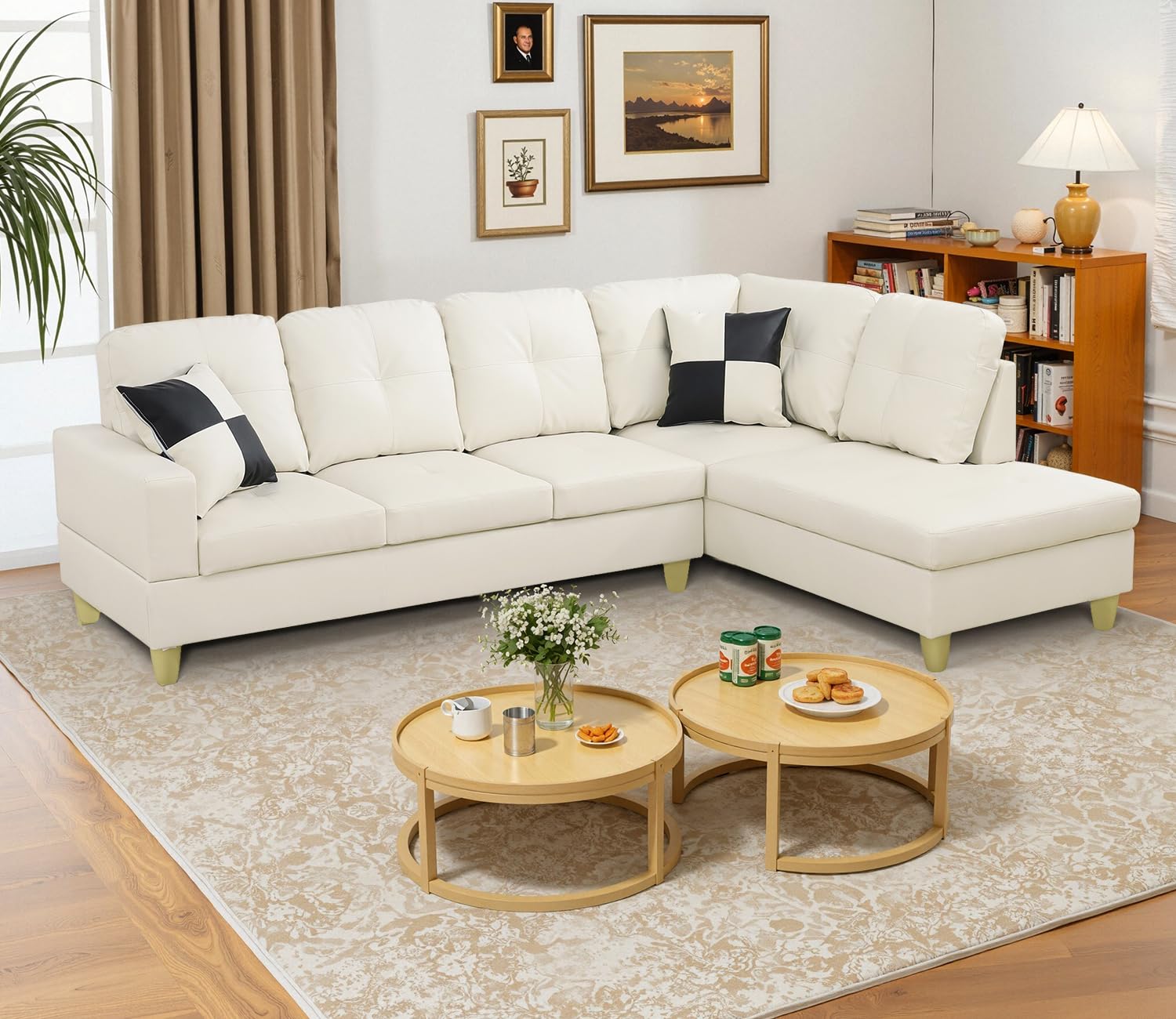 Caberryne Sectional Couches for Living Room Set,Leather Sectional Sofa L Shape Couch with Chaise for Living Room/Apartment/Office(White)