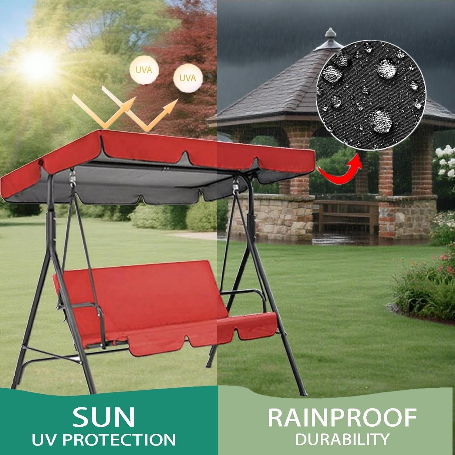 markise für schaukel Outdoor-Gartenwippe als Ersatz for Markisen, 2/3-Sitzer-Markise, wasserdichtes, reißfestes Schaukel-Polyestertuch(Green,56*47*7in) Garten Category:Rennrad_12 Startseite - Camping u. Size:1.5