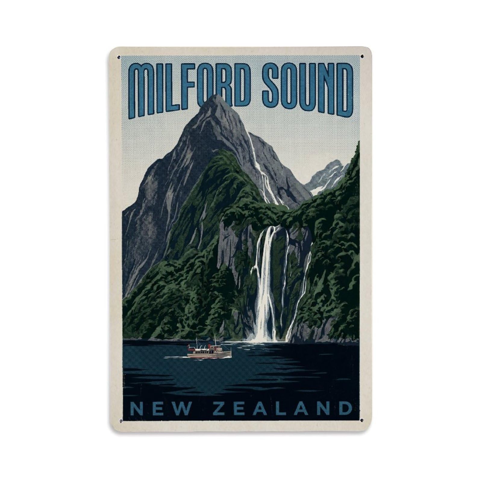 Metal Tin Sign Vintage New Zealand Milford Sound