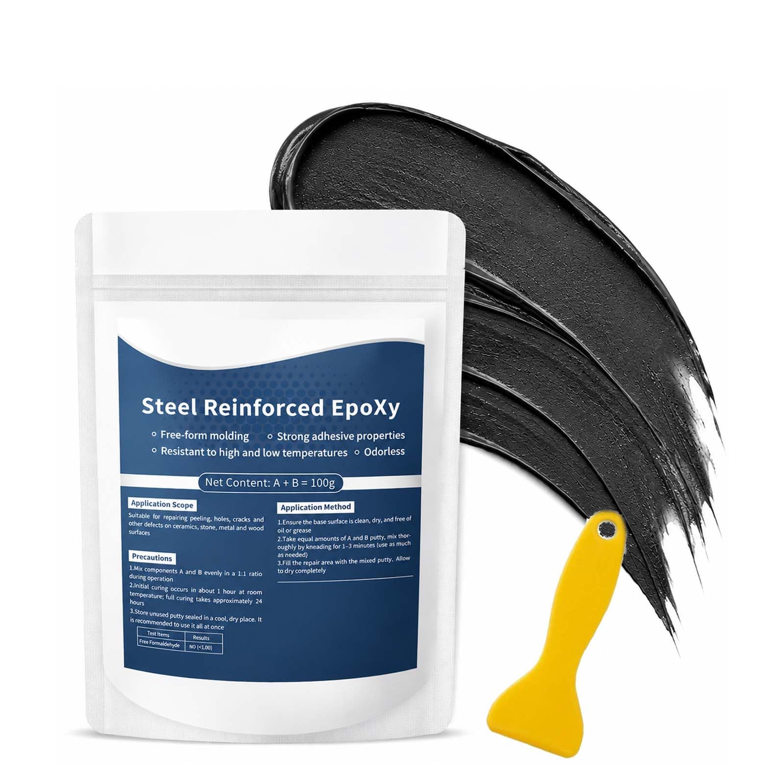 Steel Reinforced Epoxy Repair Putty for Metal Wood Concrete and PVC,2-Part Repair Filler Putty,High-Strength Multi-Purpose Fast Repairs Epoxy Putty Fast Repair Clay,Waterproof Heat-Resistant (Black*1)