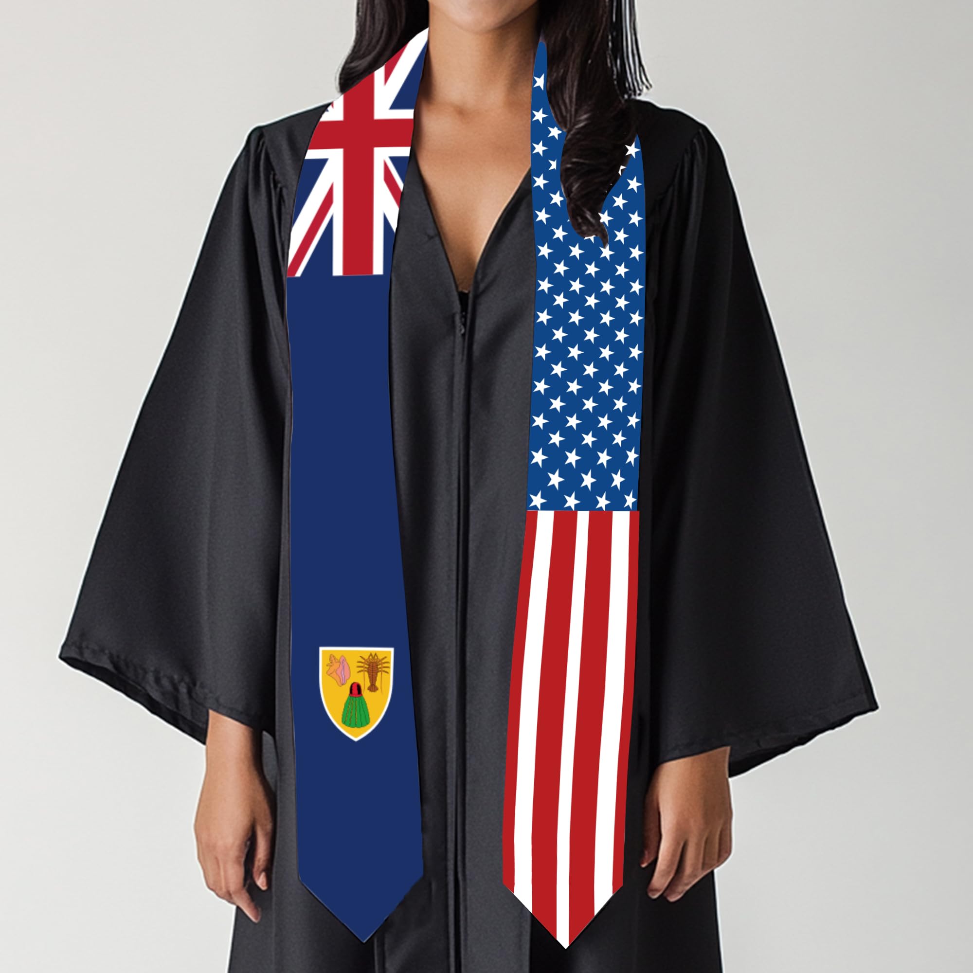 2025 the Turks and Caicos Islands Flag and USA Flag Graduation Stole Graduation Sash for International Student (Baccalaureate Gown and Hat Not Included)