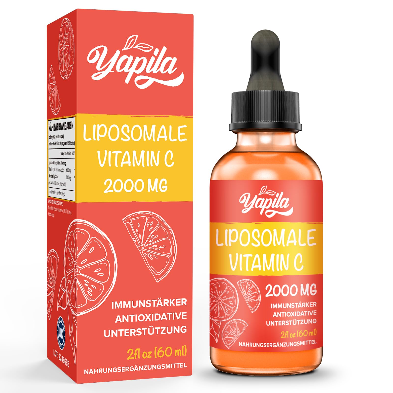 Liposomales Vitamin C 2000 mg Flüssiges Ergänzungsmittel, Maximale Absorption, Hochwirksames veganes Vit C, Ascorbinsäure, Nicht-GMO, Glutenfrei, Sojafrei