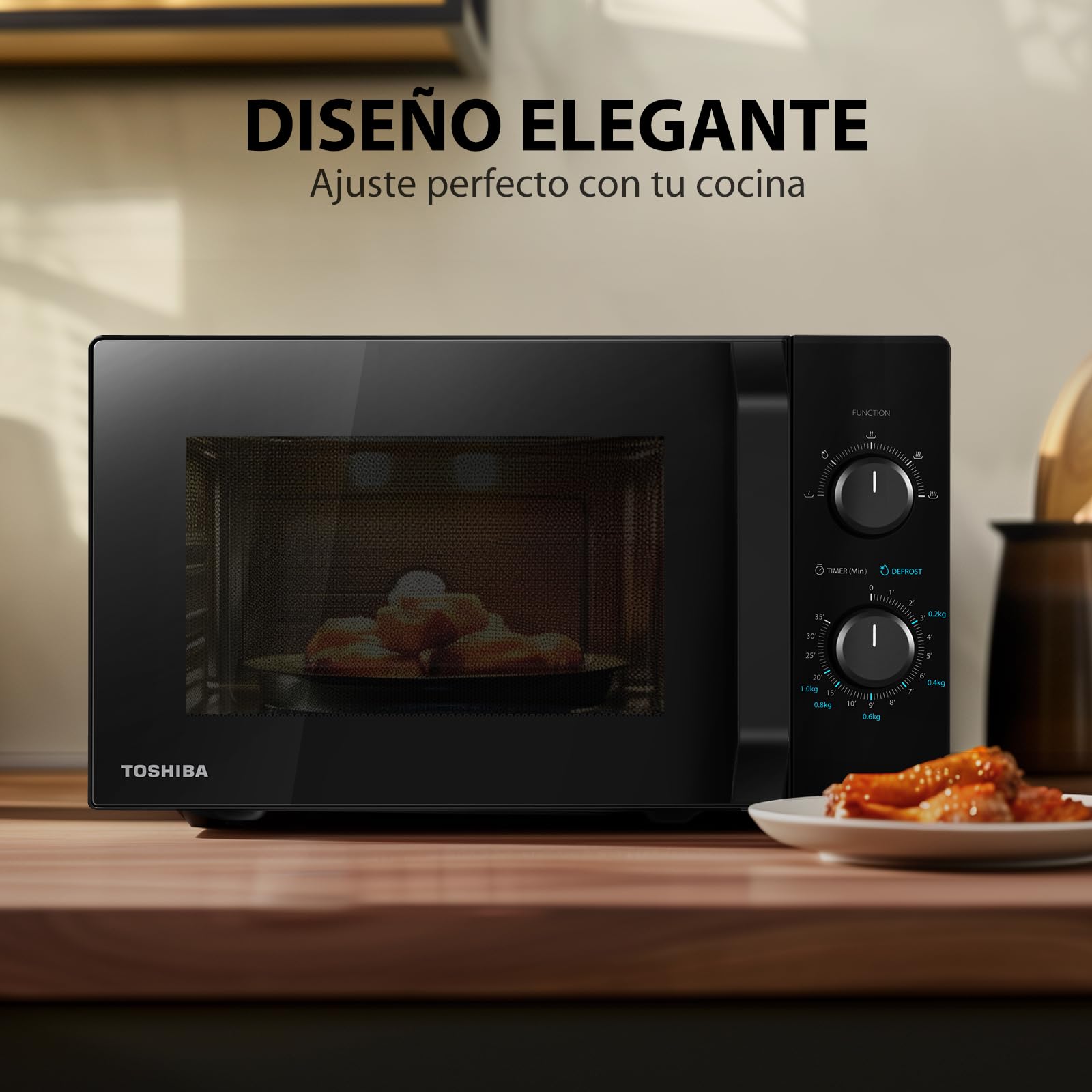 Microondas Toshiba MW2-MM20P(BK) 20L, independiente, 700W, 5 niveles de potencia, con fácil descongelación, iluminación LED interior, color negro
