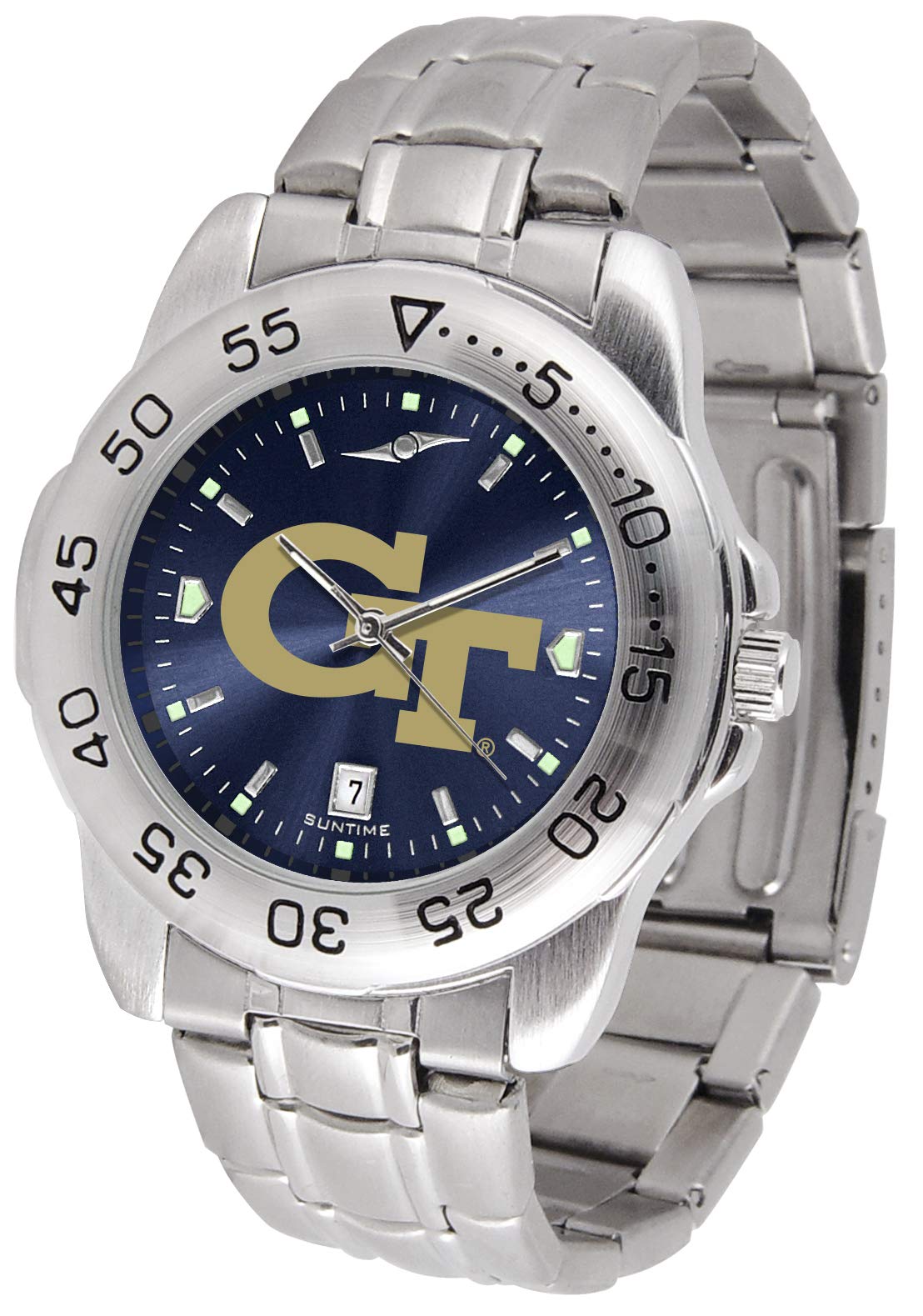 SunTime Men's NCAA Team Sport Watch, 20mm Stainless Steel Strap, Reflective Shiny Dial with Date