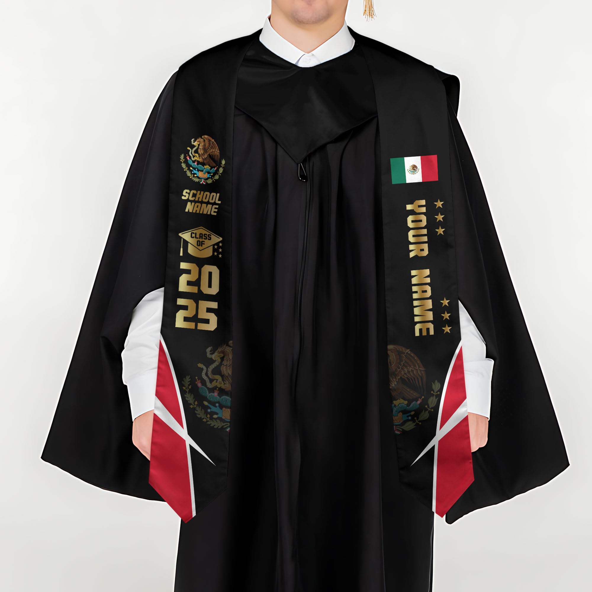 MonkeyVan Custom Mexican Graduation Sash Mexico Graduation Stole 2025 Mexican American Flag Graduation Sash Mexican Graduation M47