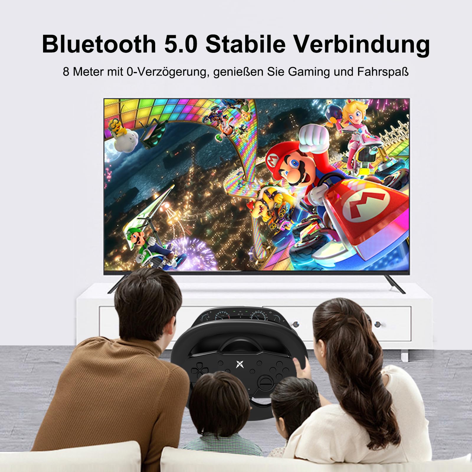 DOYO Drahtloses Gaming Lenkrad–Bluetooth 5.0-Rennlenkrad,270 Grad PC Lenkrad mit zwei Vibrationsmotoren für Switch (Mario Kart), PS4, PS3, PC, Android mit Reaktionsschnellen Pedalen