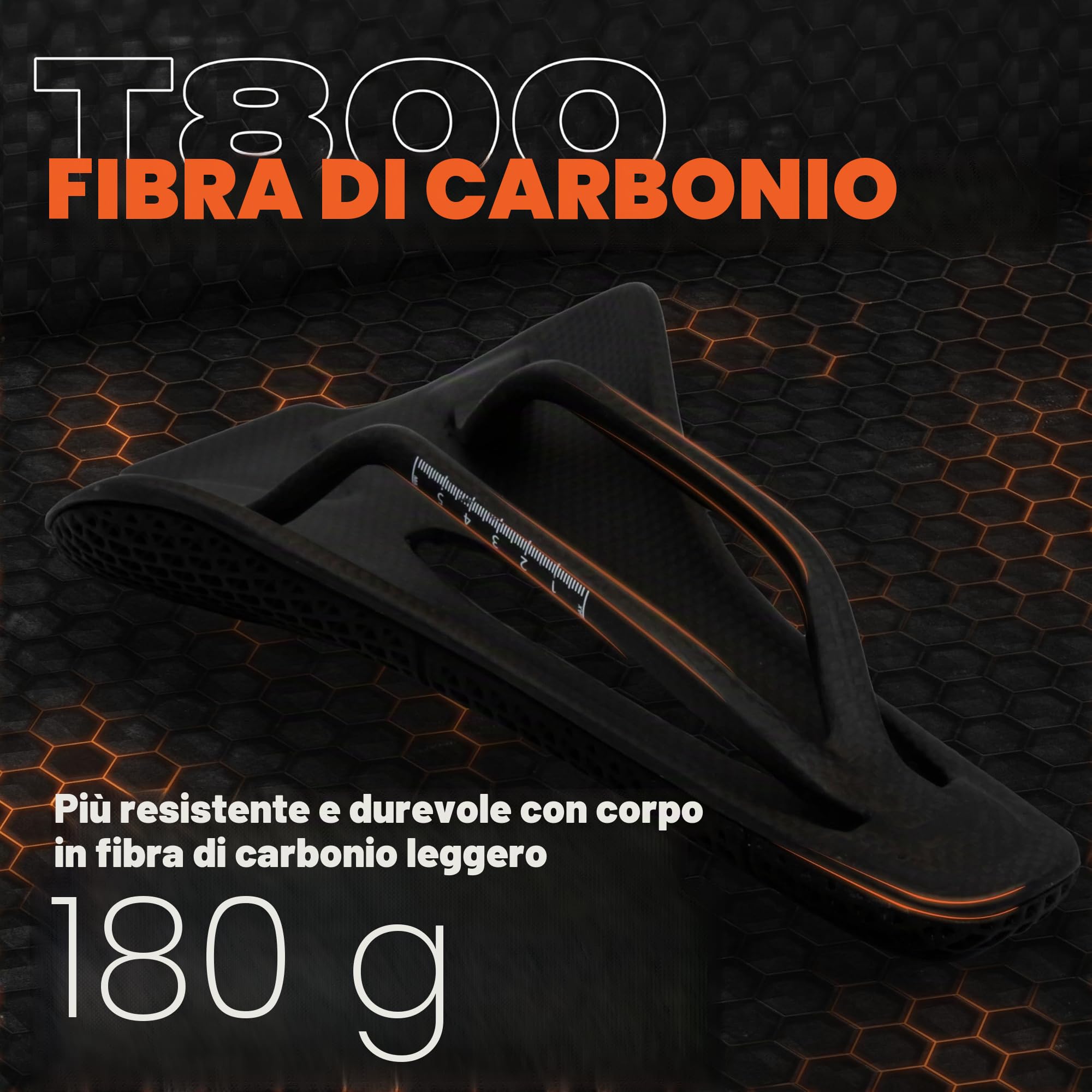 IMPALAPRO Sella in Carbonio Stampata 3D Ultraleggera 250x140mm — Sella 3D Carbonio T800 Alta Rigidità — Sella Bici Ergonomica Traspirante