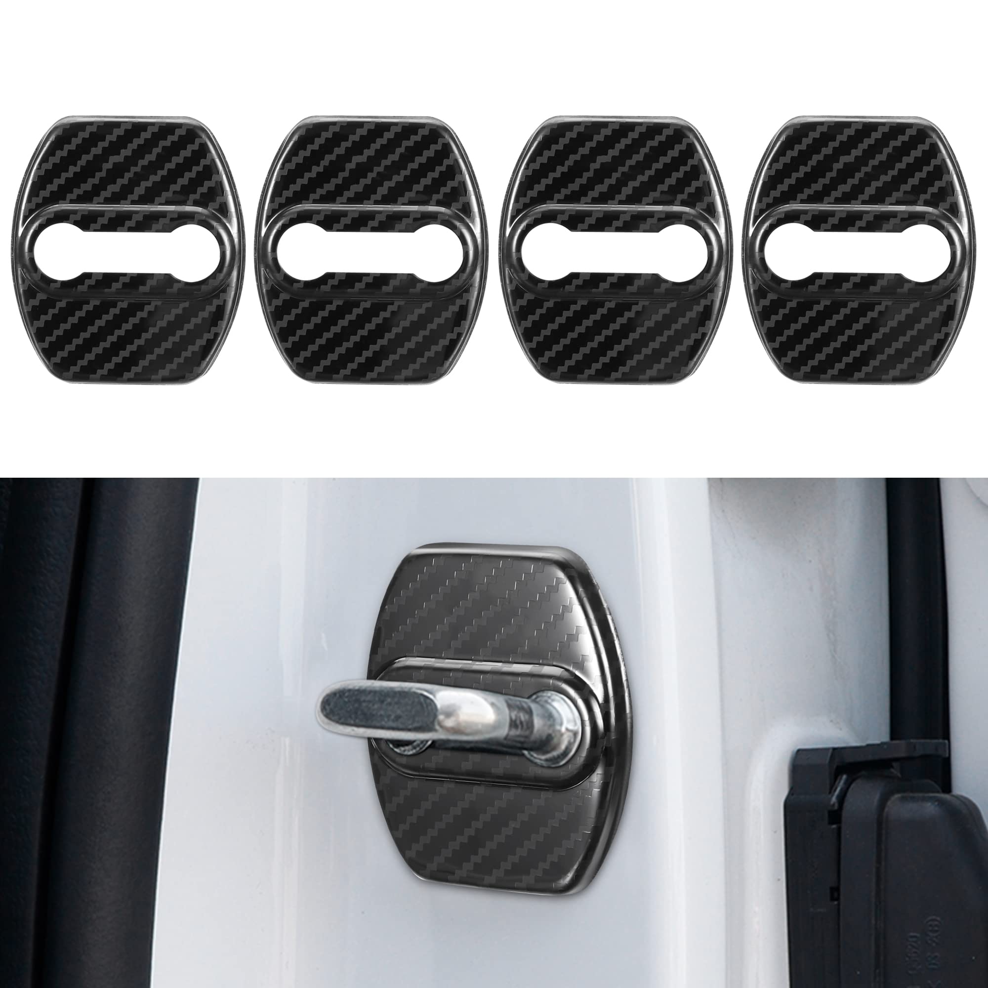 TOMALL 4pcs Car Door Lock Latches Cover Protector Compatible with Kia Stinger Sorento Soul GT-line GT2 GT1 Optima Forte K5 Accessories Stainless Steel Car Door Lock Trim Decorations (Carbon Fiber)