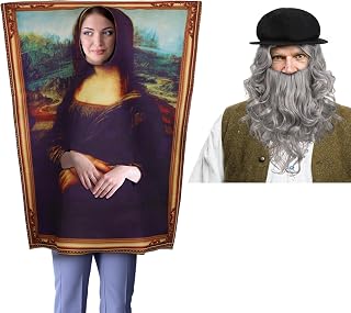 3 Pcs Famous Paintings Costume Halloween Funny Mural Costume Adult Men Women Famous Painting Dress with Artist Wigs and Painter Hat for Halloween Couple Cosplay Party Supplies