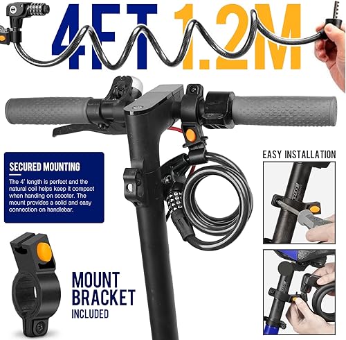 Miniatura 6 de SEWAY Cable de bloqueo de scooter para Xiaomi Mijia M365 Serie ES, Cerraduras de combinación de bicicleta, cerradura de cadena en espiral, núcleo