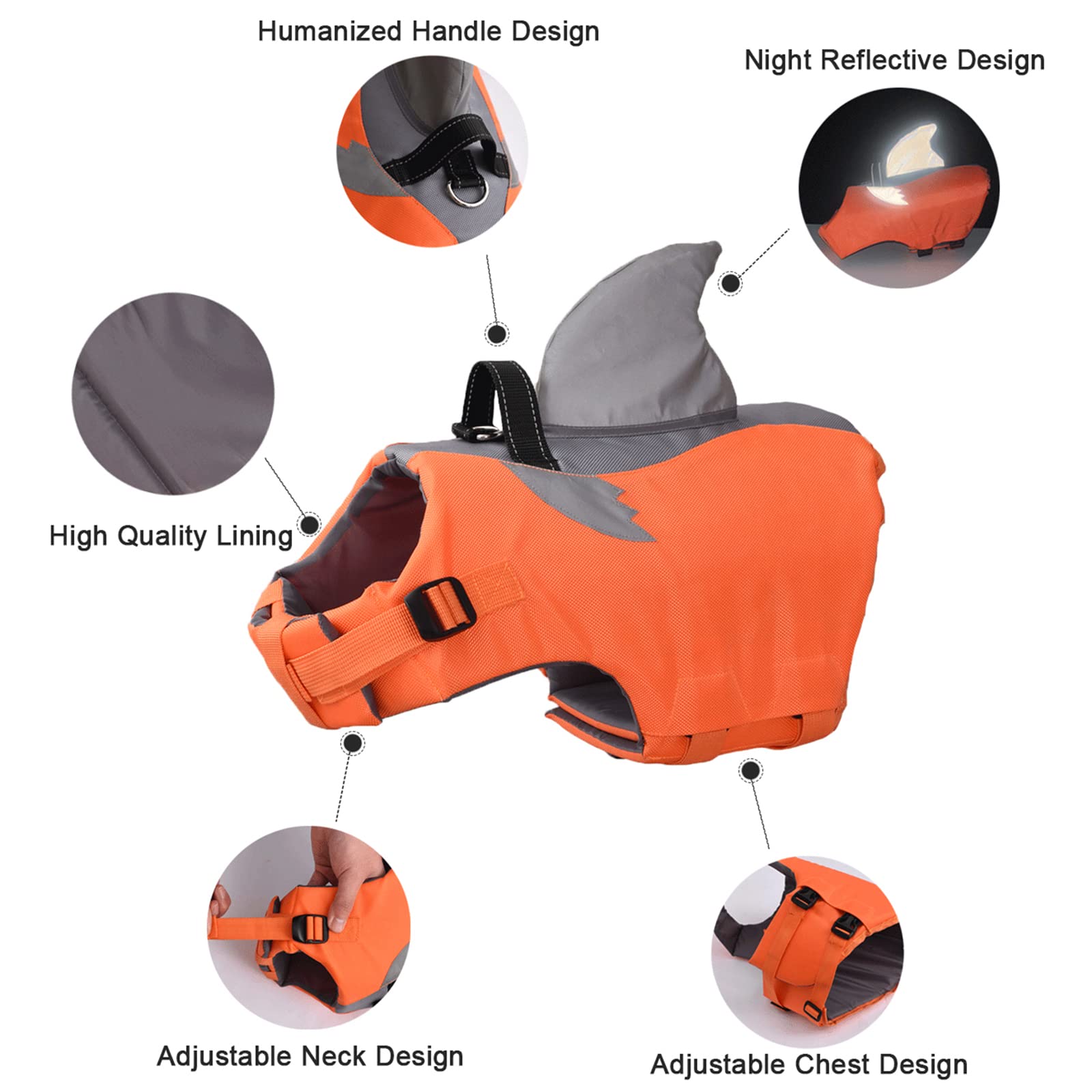 Gilets De Sauvetage Pour Chiens Gilet De Flottaison Animal De Compagnie Gilet Natation Réglable Gilet Réfléchissant De Sauvetage Avec Souple Poignée Pour Piscine, Plage, Bateau,Orange,XXL