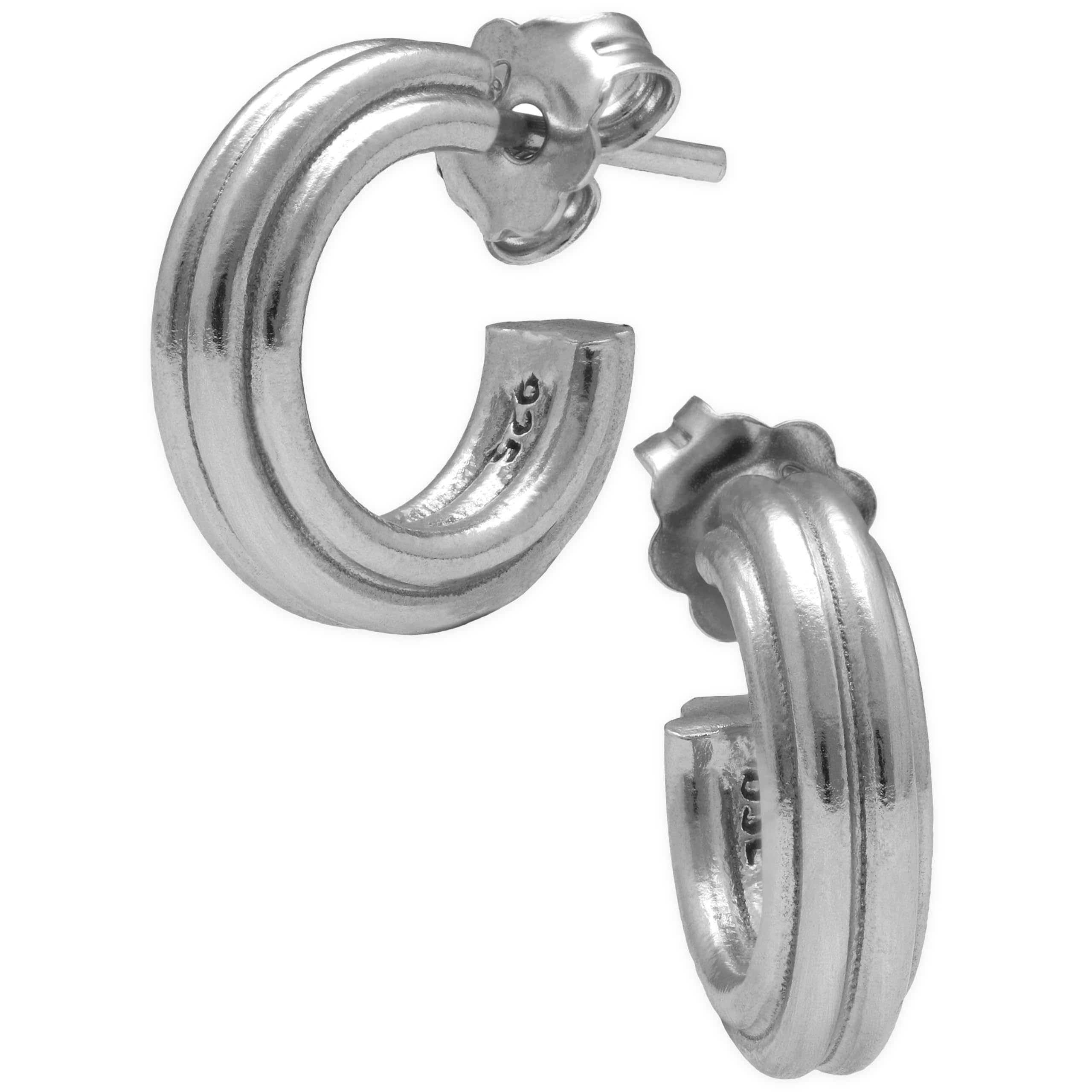 Orecchini Piccoli Cerchi Huggie Minimalisti in Argento Sterling 925 con Dettaglio Zigrinato, Ipoallergenici e Senza Nichel - Fatto a mano da Emmanuela