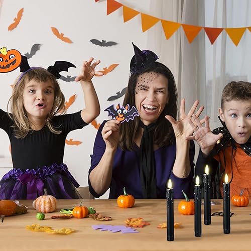 Miniatura 6 de Daord Velas cónicas negras parpadeantes sin llama de 7.4 pulgadas de largo con control remoto de 10 teclas para Navidad, bodas, fiestas y decoración